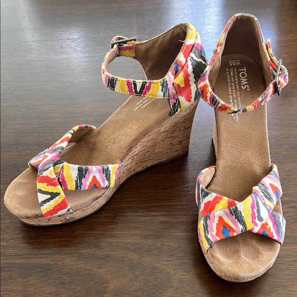 TOMS Women's Multicolor Wedge Sandals 8.5